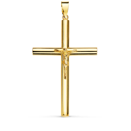 18K CRUZ ORO AMARILLO CON CRISTO TUBO HUECO. 35 X 23 X 3 MM