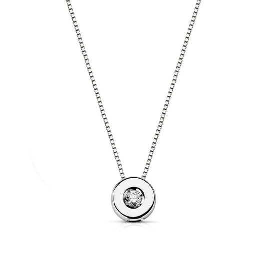 18K GARGANTILLA ORO BLANCO CHATON 5,5 MM DIAMANTE NATURAL 0,035 QTS. H-I CADENA 42CM