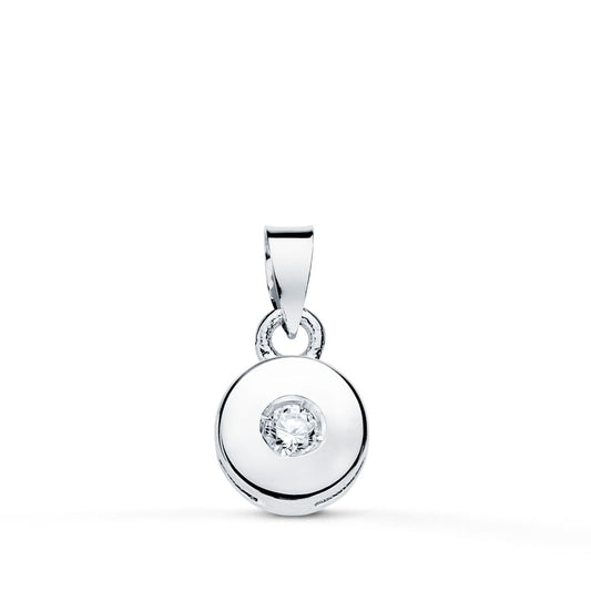 18K COLGANTE ORO BLANCO CHATON 5.5 MM DIAMANTE NATURAL TALLA BRILLANTE 0,035 QTS SI-H