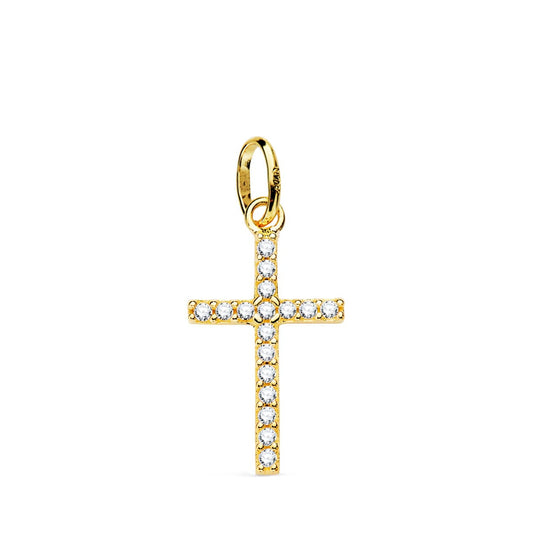 18K CRUZ ORO AMARILLO CON CIRCONITAS BLANCAS. MEDIDA: 18X10 MM