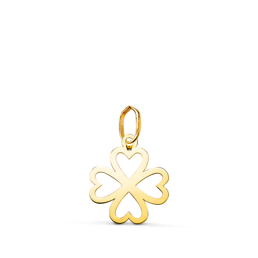 18K COLGANTE AMULETO ORO AMARILLO TREBOL CALADO EN BRILLO. MEDIDA: 14 X 12 MM