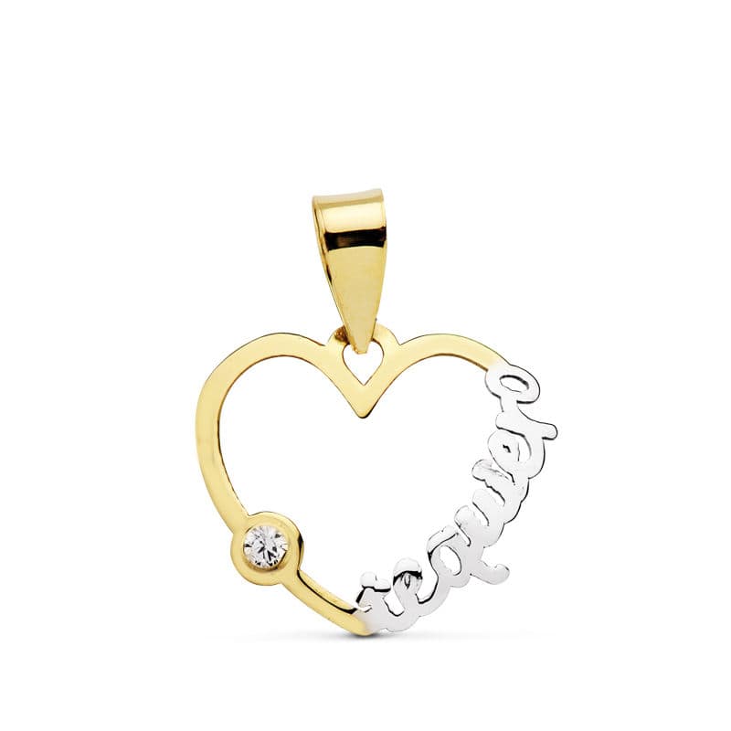 Colgante Bicolor Corazon" Te Quiero " . 16 x 15 mm C. Amor 18K