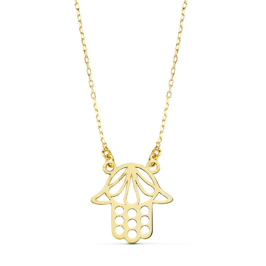 18K COLLAR ORO AMARILLO AMULETO MANO DE FATIMA 45CM 14X14 MM