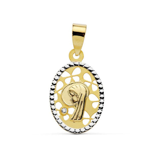 Medalla Virgen Niña Bicolor Oval 16 x 12 mm de oro amarillo 18K