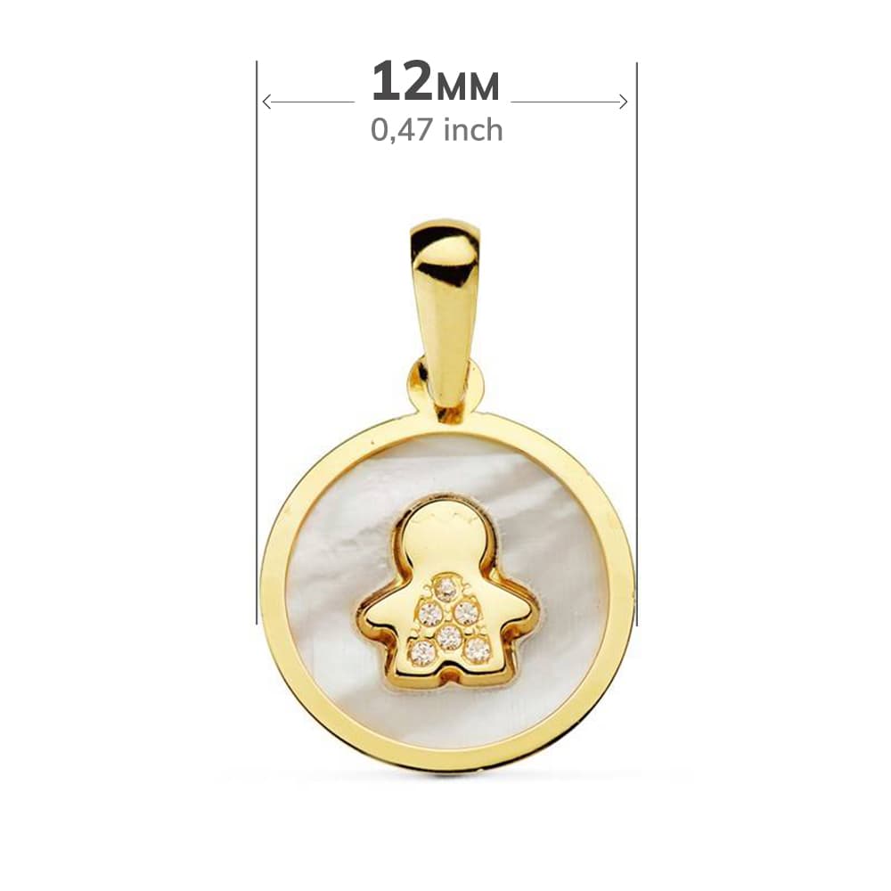 18K COLGANTE ORO AMARILLO NACAR NIÑO CIRCONITA 12 MM
