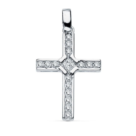 18K CRUZ ORO BLANCO CIRCONITA 20X14 MM