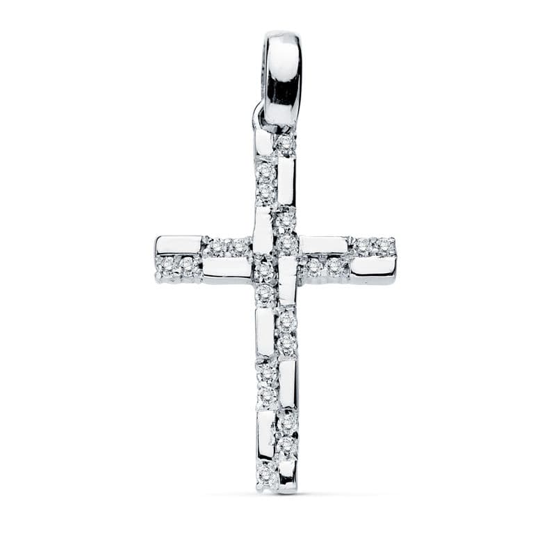 18K CRUZ ORO BLANCO CIRCONITA 19X12 MM