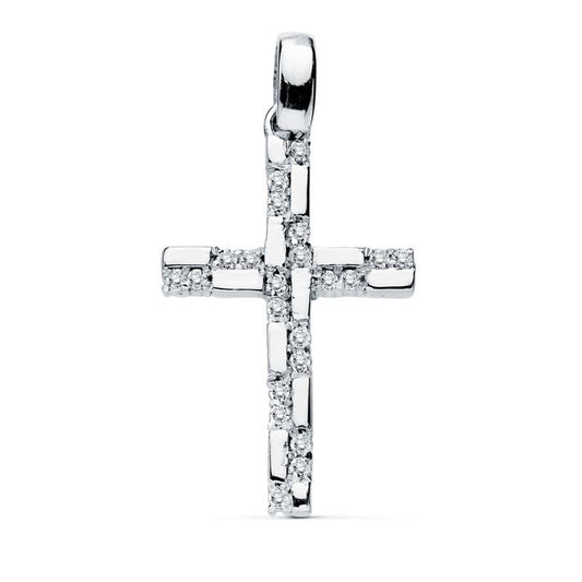 18K CRUZ ORO BLANCO CIRCONITA 19X12 MM