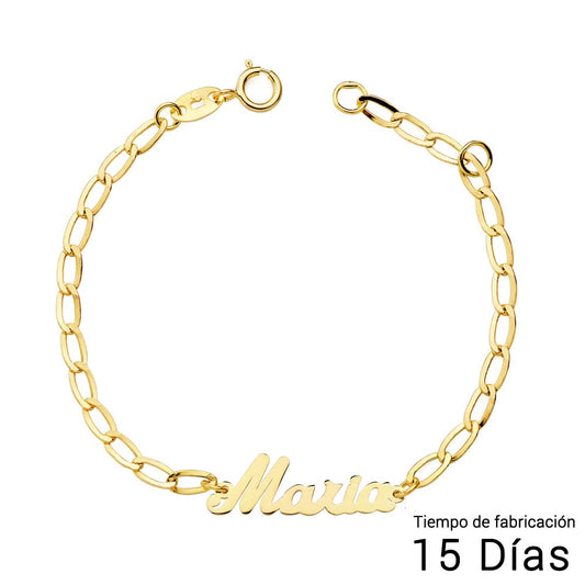 Pulsera Niña Nombre 13 cm Cadena Bilbao de oro amarillo 18K