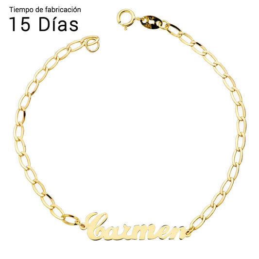 Pulsera Nombre 17 cm Cadena Bilbao de oro amarillo 18K