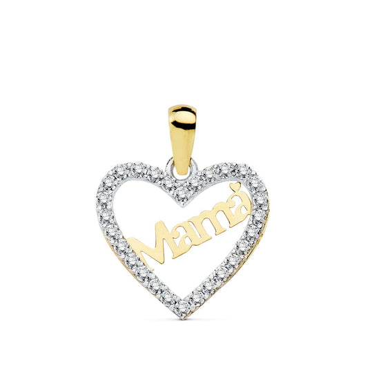 Colgante Bicolor Corazon Mama 15 x 13 mm 18K