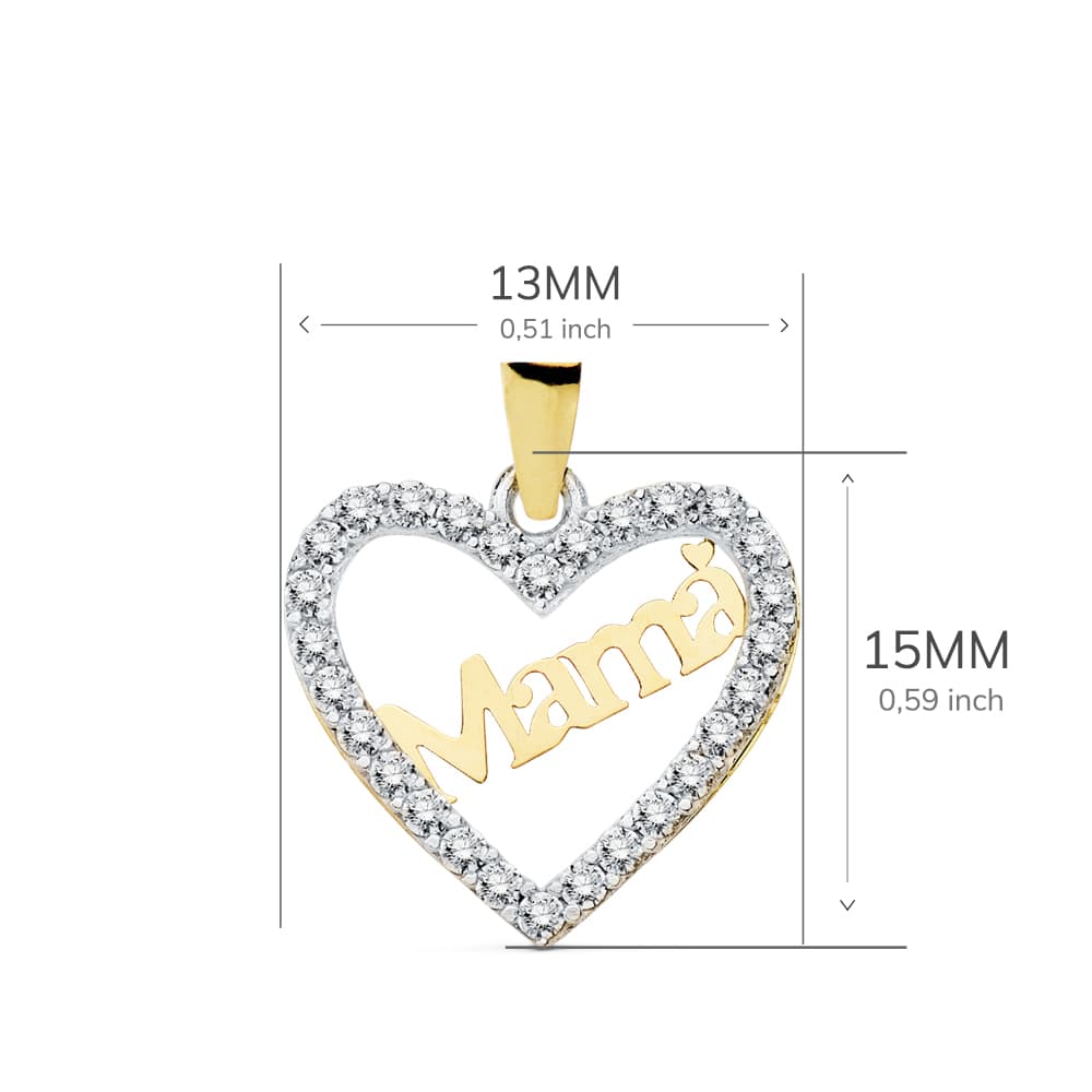 18K COLGANTE ORO BICOLOR CORAZON MAMA 15X13 MM