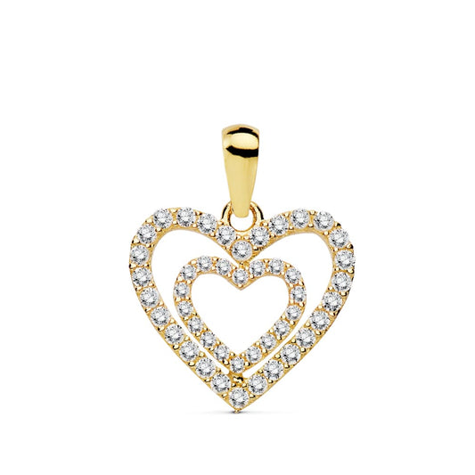 18K COLGANTE ORO AMARILLO CORAZONES CIRCONITA 15X14 MM C. AMOR