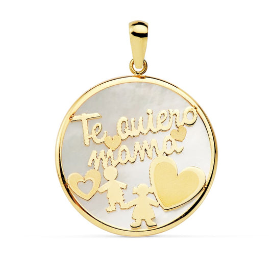 Colgante Mama Nacar Niño y Niña 20 mm de oro amarillo 9K