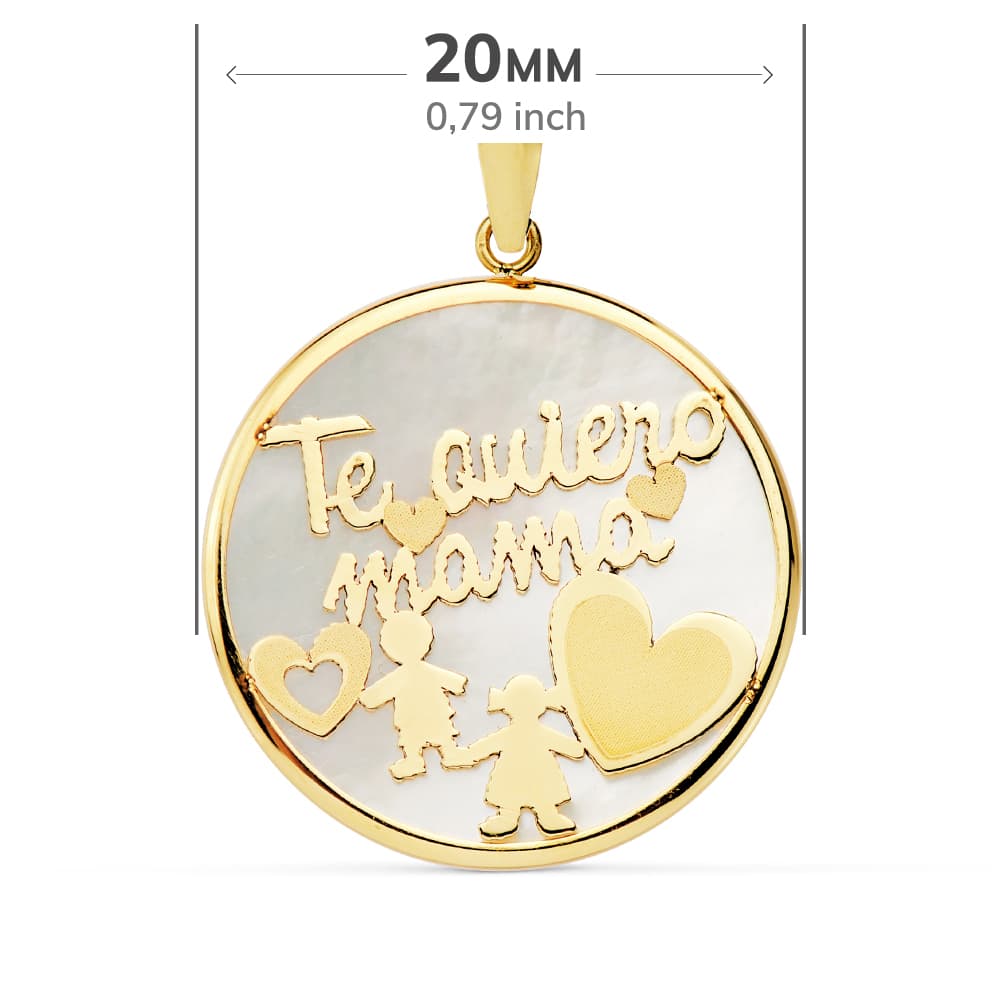 9K COLGANTE ORO AMARILLO MAMA NACAR NIÑO Y NIÑA 20 MM