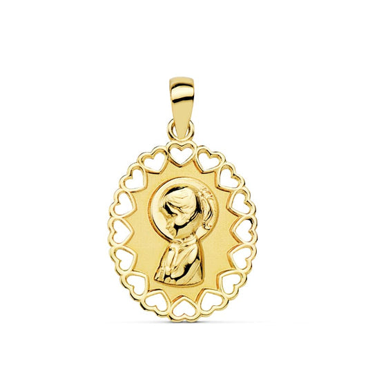 Medalla Virgen Niña Oval Calado 15 x 12 mm de oro amarillo 18K