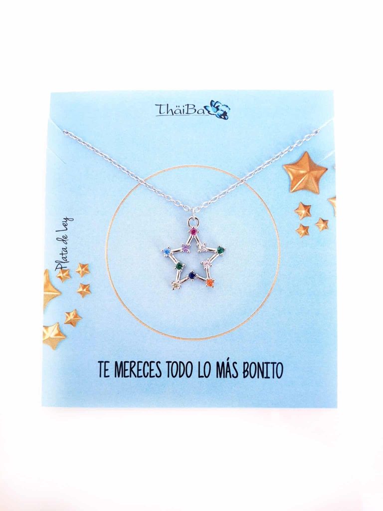 Collar estrella multicolor de plata de ley