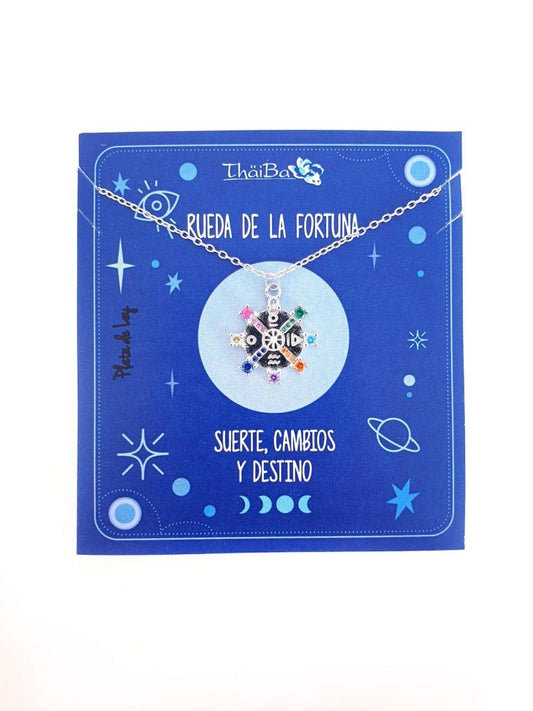 Collar rueda de la fortuna de plata de ley