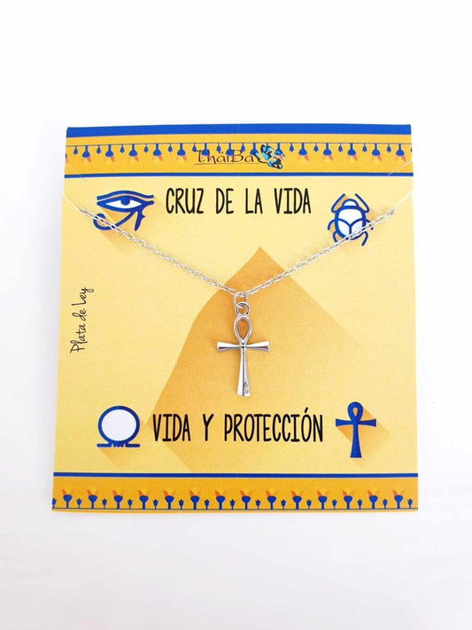 Collar cruz de la vida de plata de ley