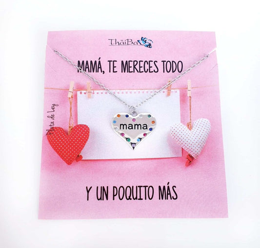 Collar corazón mamá de plata de ley