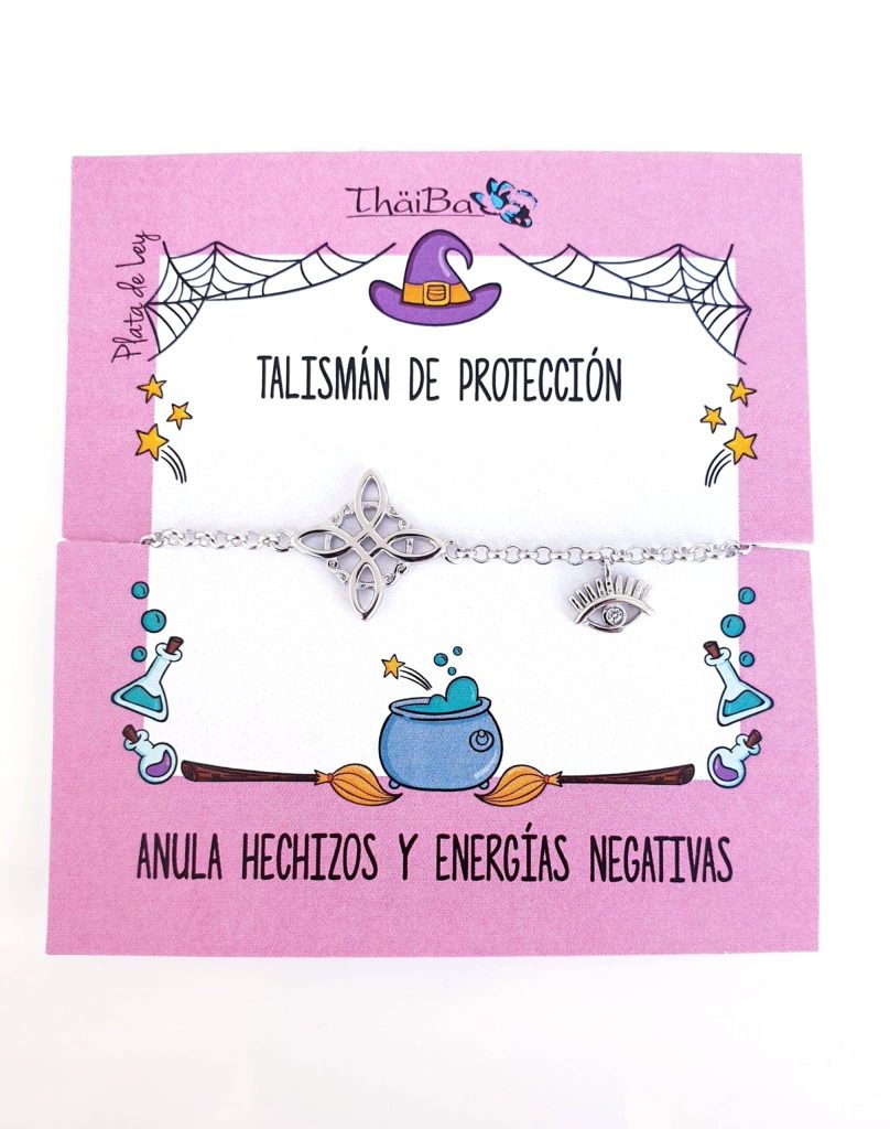 Pulsera nudo de bruja y ojo de plata de ley