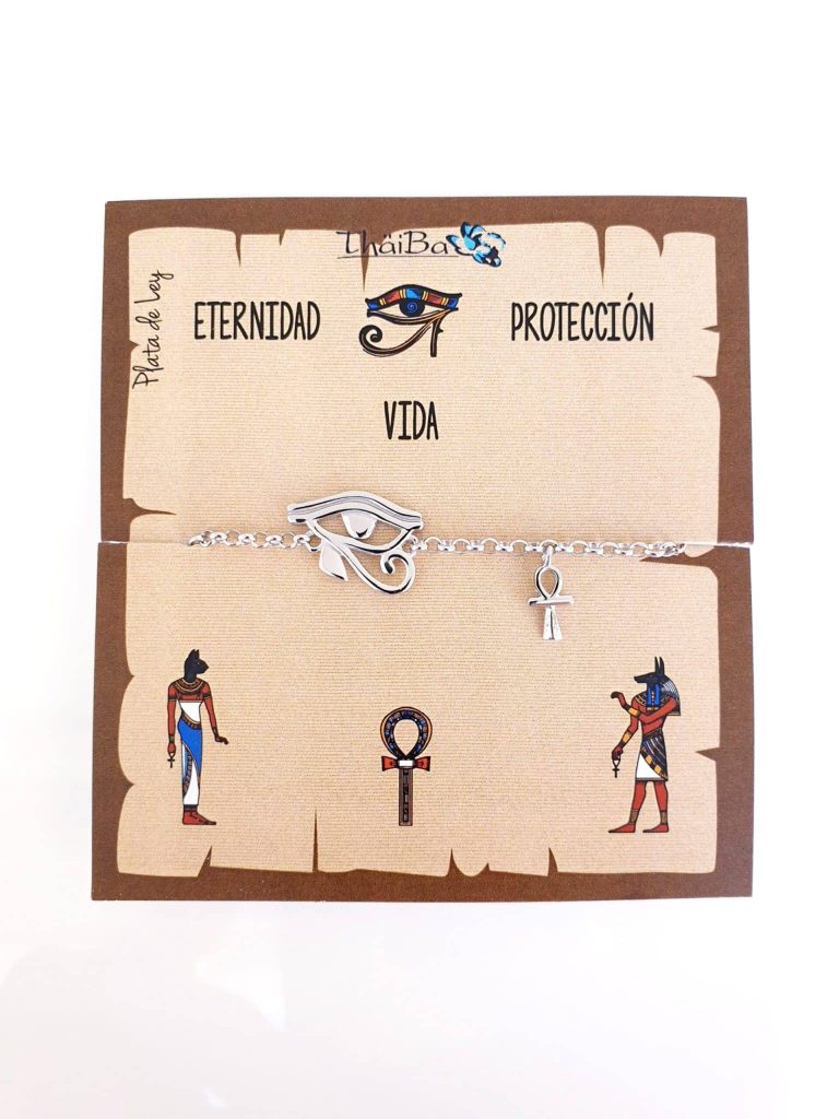 Pulsera ojo Horus con cruz de la vida de plata de ley - Joyería Zafir