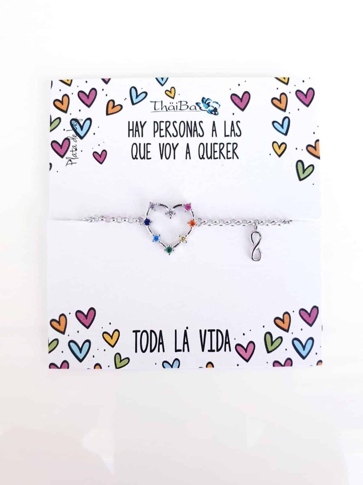 Pulsera corazón multicolor de plata de ley - vista adicional