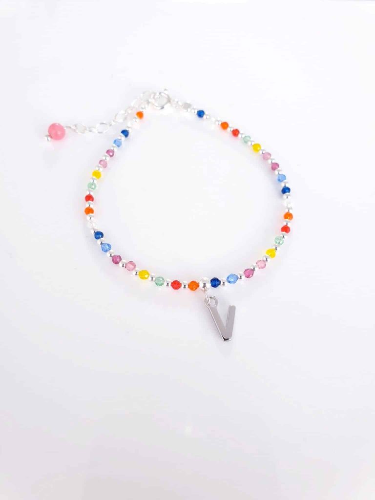 Pulsera inicial piedras » v « de plata de ley