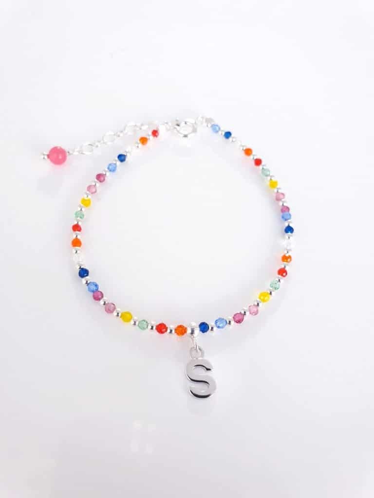 Pulsera inicial piedras » s « de plata de ley