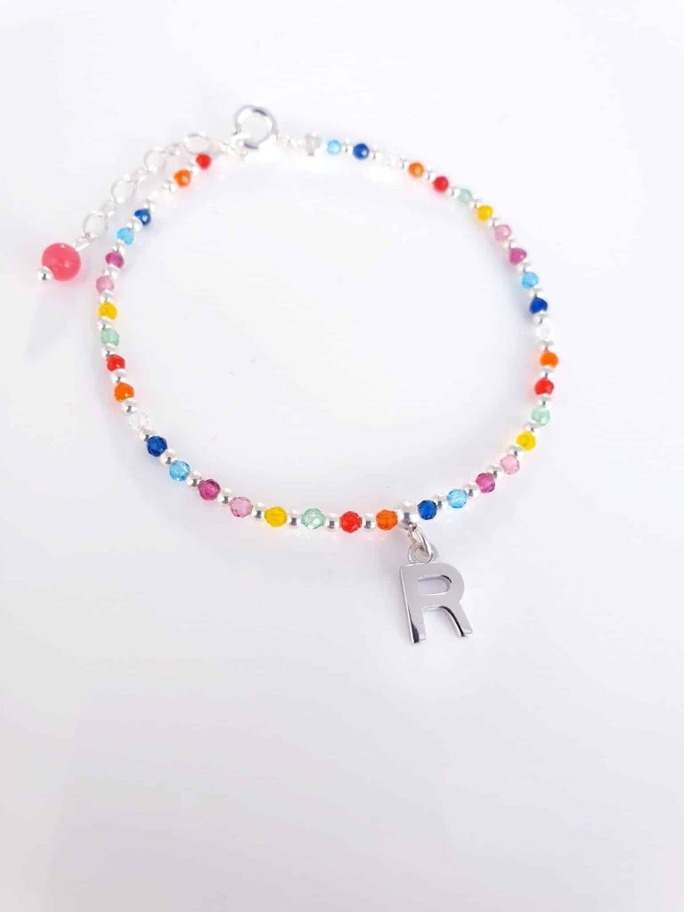 Pulsera inicial piedras » r « de plata de ley