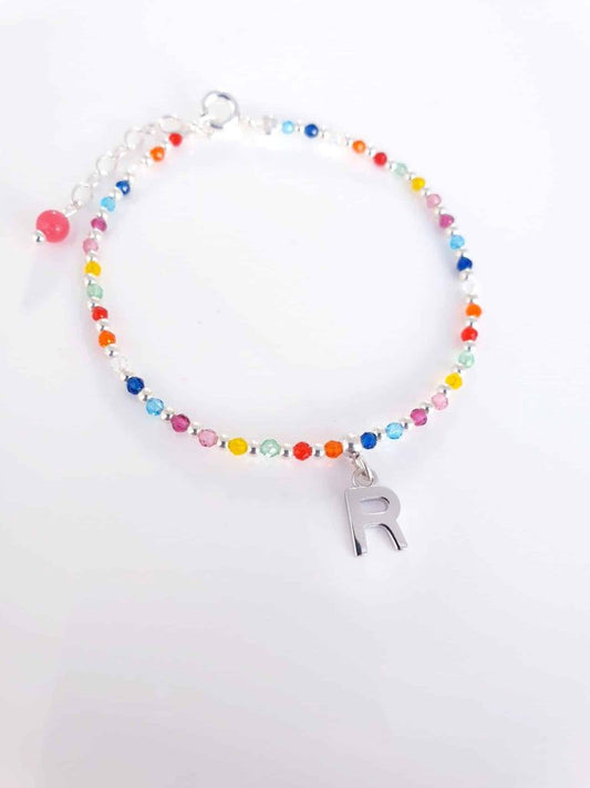 Pulsera inicial piedras » r « de plata de ley