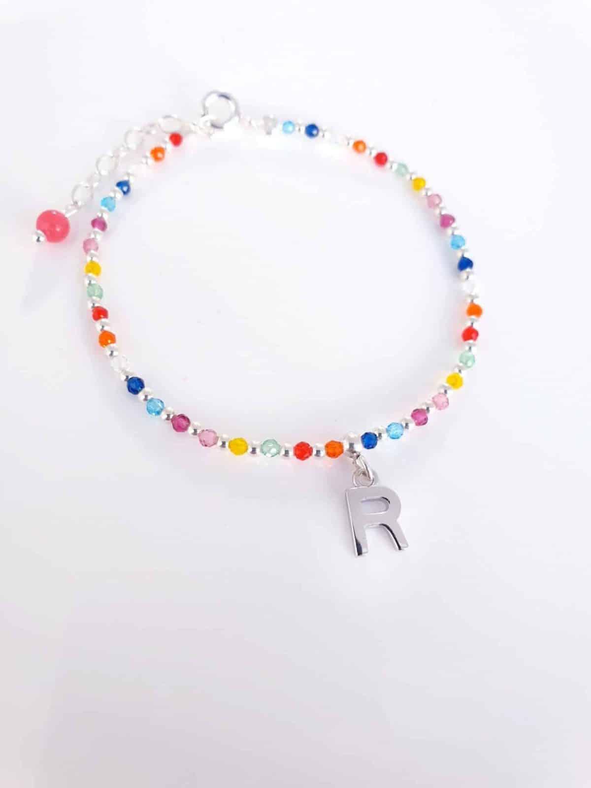 Pulsera inicial piedras » r « de plata de ley - vista adicional