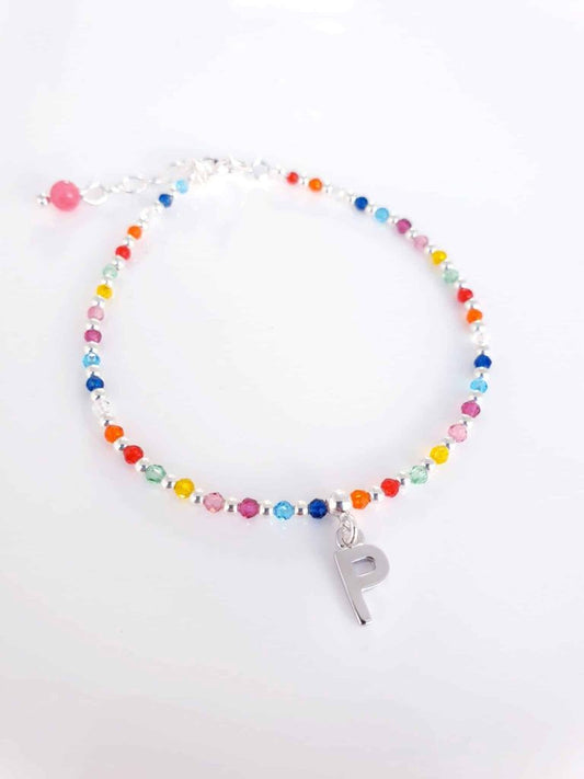 Pulsera piedras inicial » p « de plata de ley