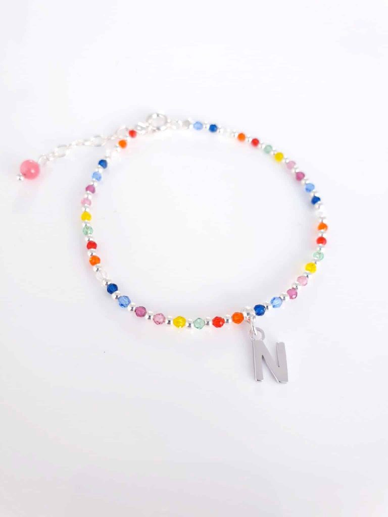 Pulsera piedras inicial » n « de plata de ley