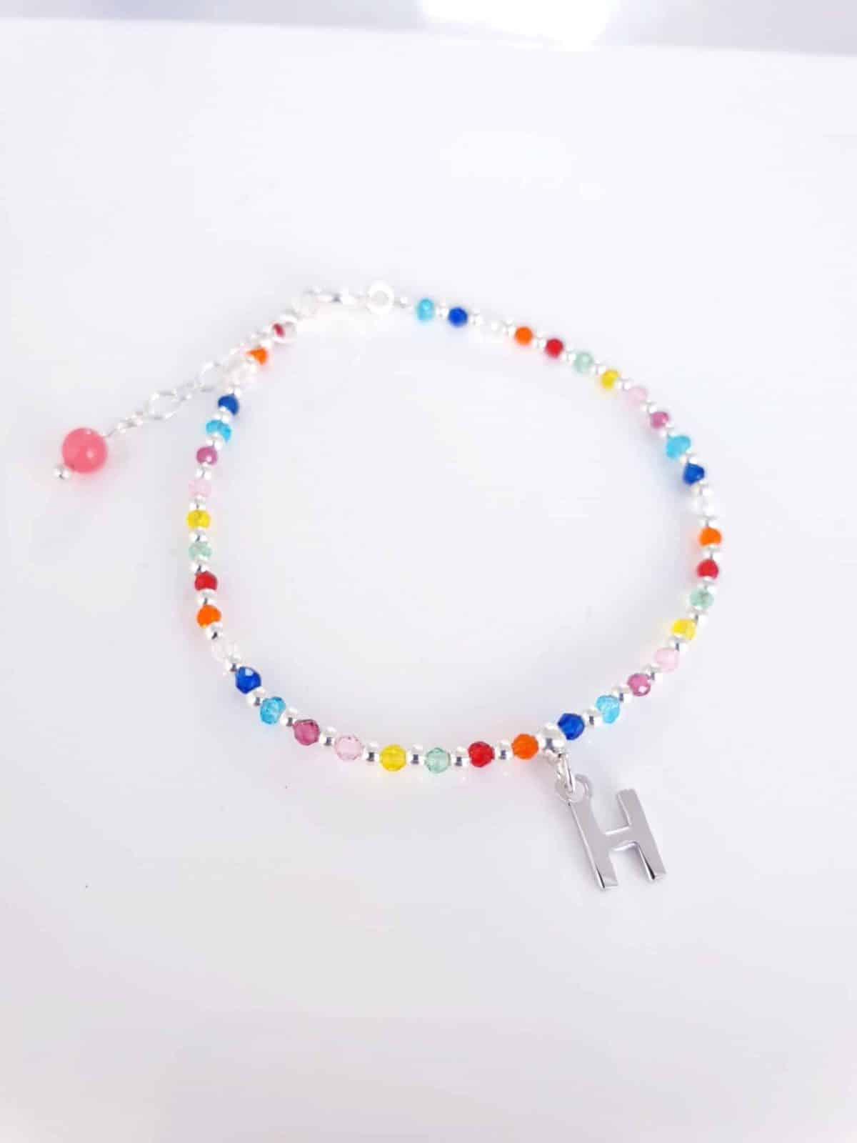 Pulsera piedras inicial » h « de plata de ley - vista adicional