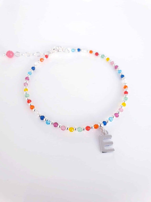 Pulsera piedras inicial «e» de plata de ley