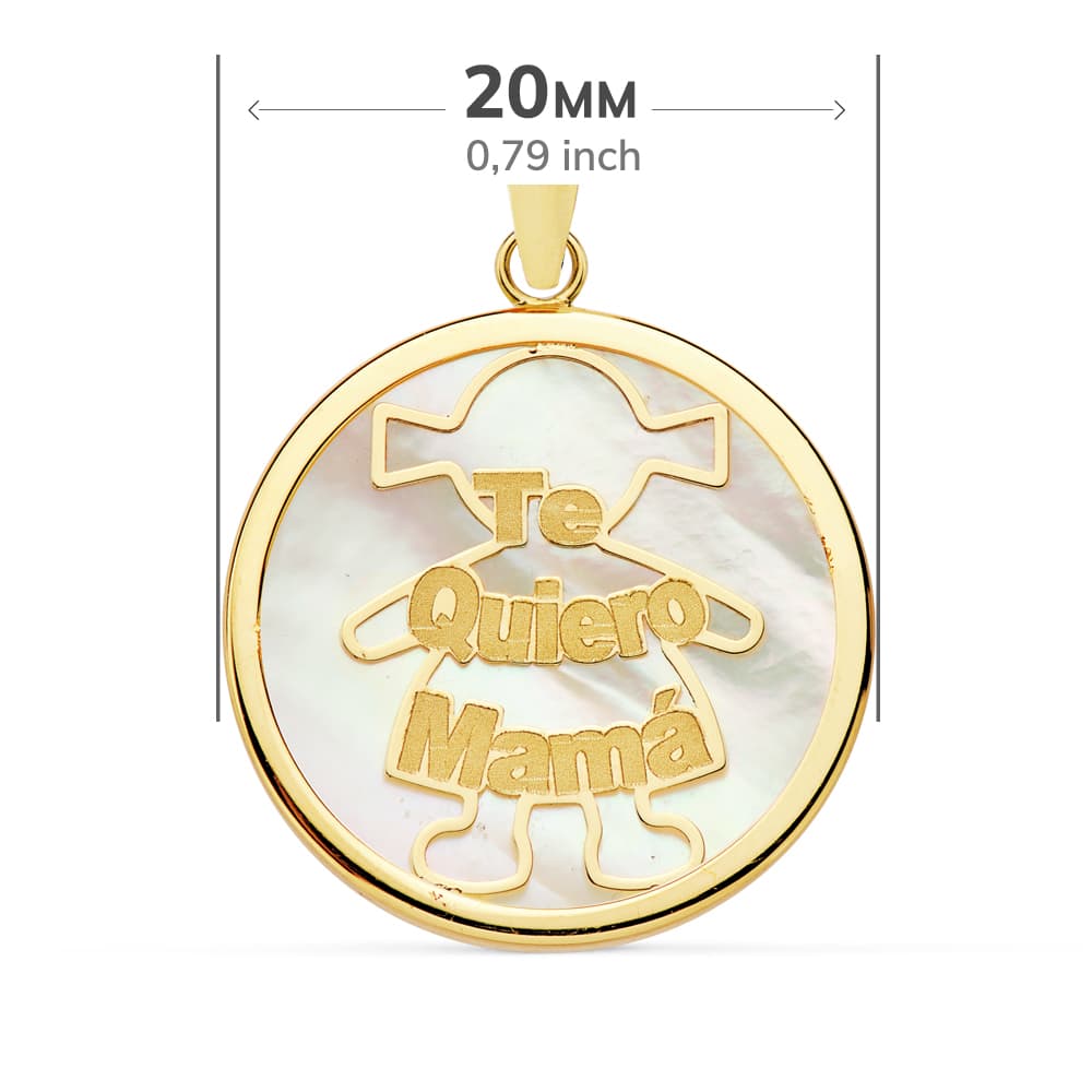 18K COLGANTE ORO AMARILLO NACAR MAMA NIÑA 20 MM