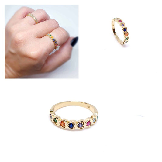 Anillo corazones oro colores de plata de ley