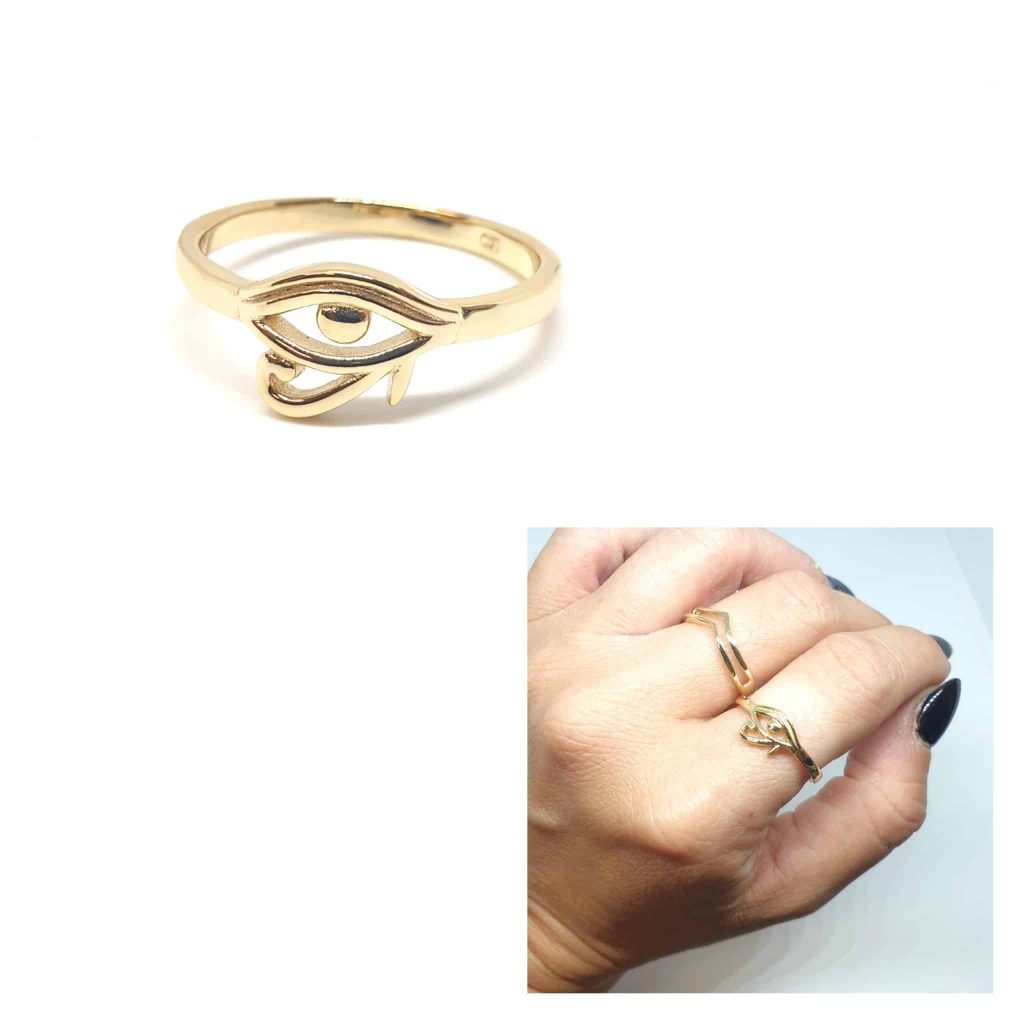 Anillo ojo de Horus oro de 14 quilates