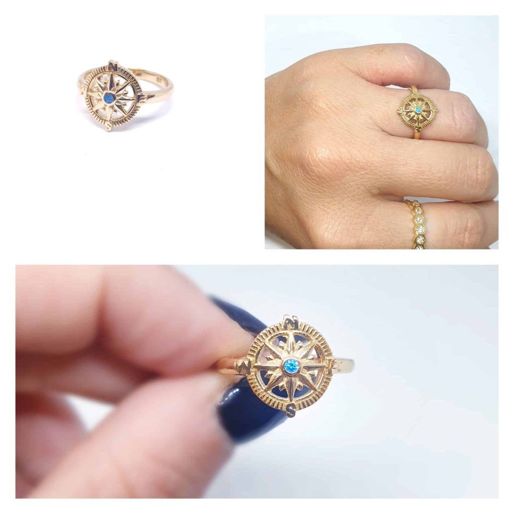 Anillo rosa de los vientos oro de 14 quilates