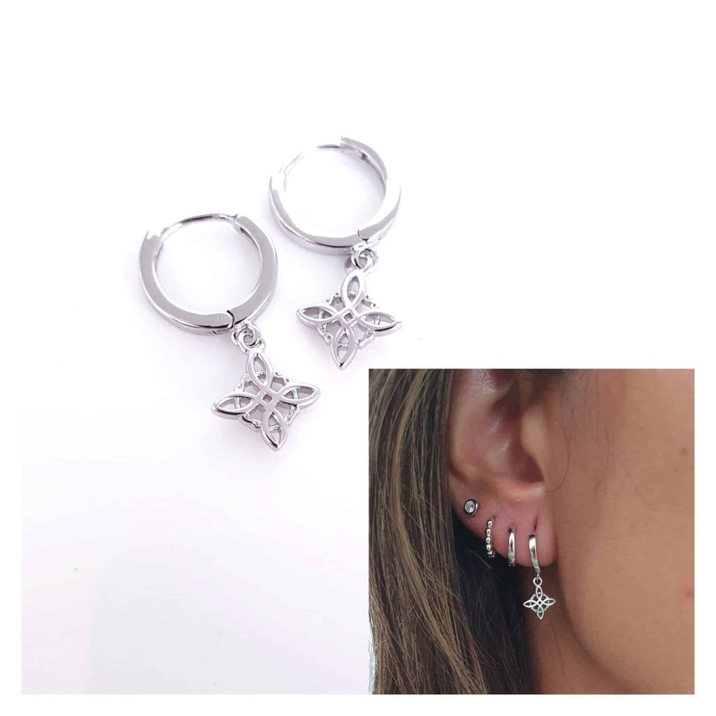 Pendientes nudo de bruja de plata de ley