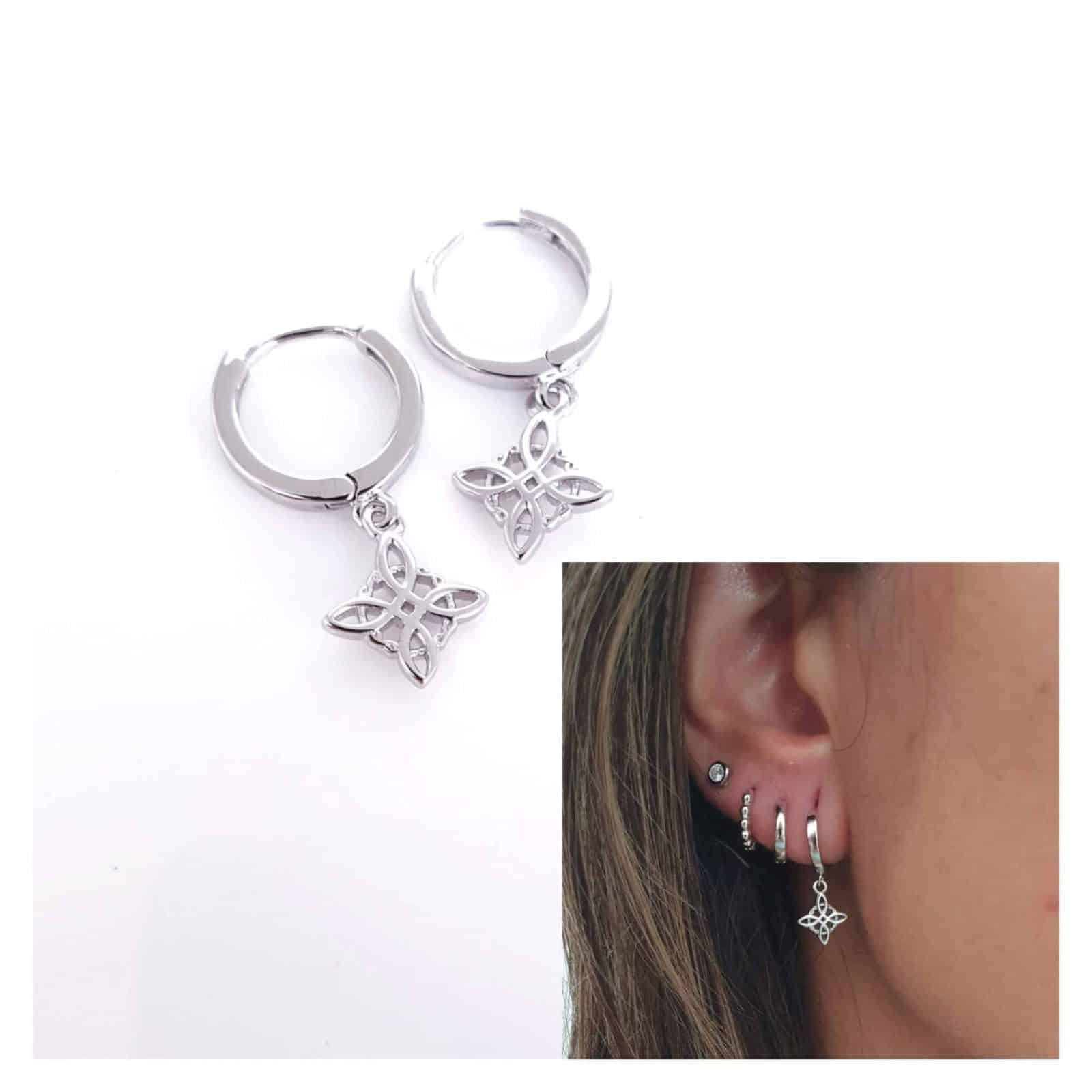 Pendientes nudo de bruja de plata de ley - vista adicional