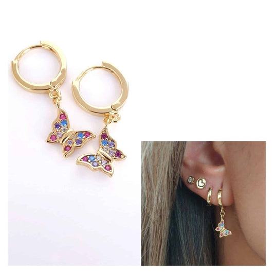 Pendientes mariposa oro multicolor de plata de ley con baño de oro de 14 quilates - Joyería Zafir