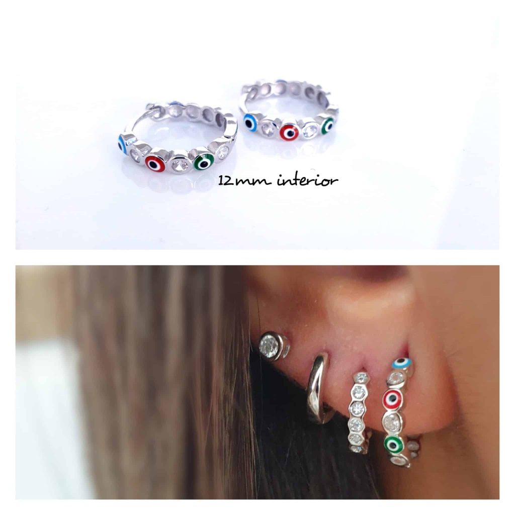 Pendientes aros ojitos M de plata de ley