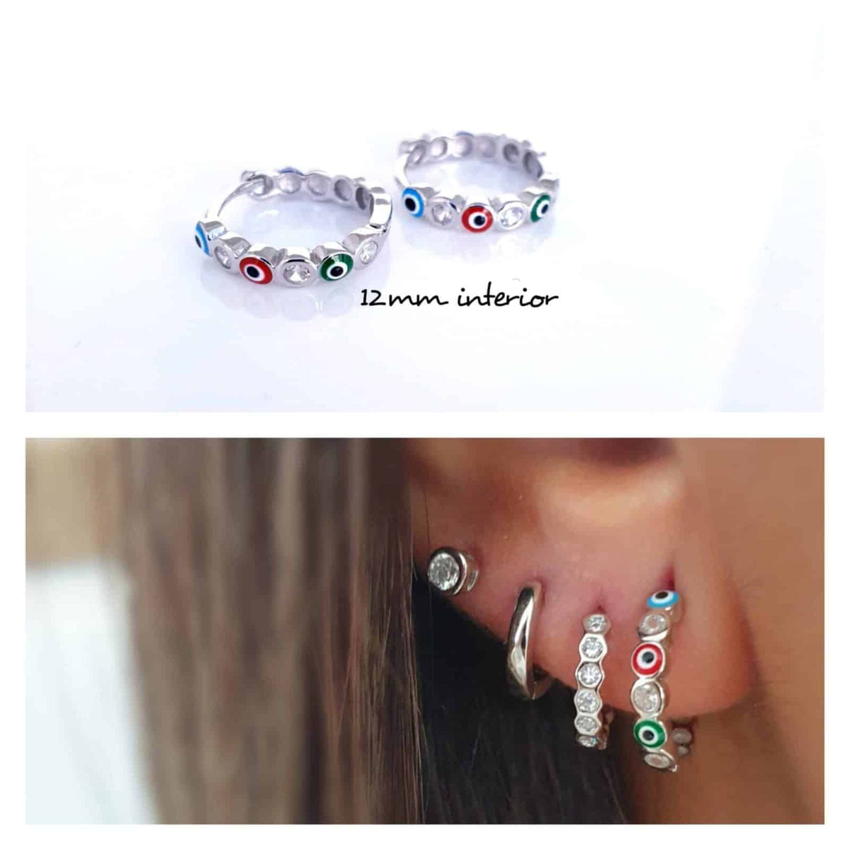 Pendientes aros ojitos M de plata de ley - vista adicional