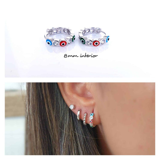 Pendientes aros ojos XS de plata de ley