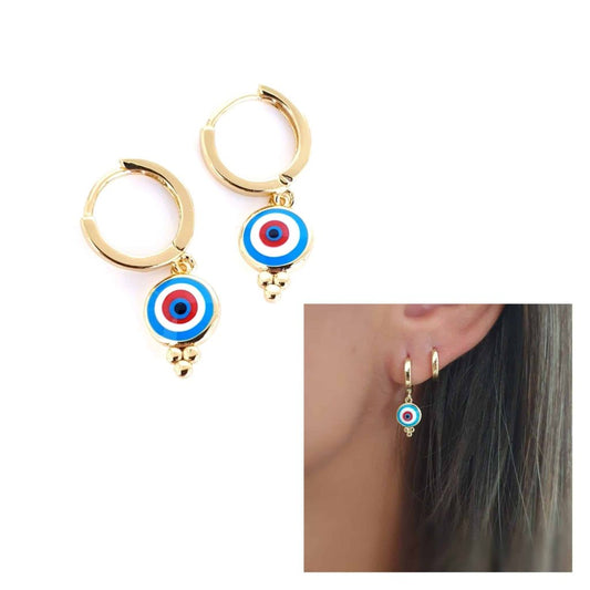 Pendientes ojos de plata de ley con baño de oro de 14 quilates - Joyería Zafir