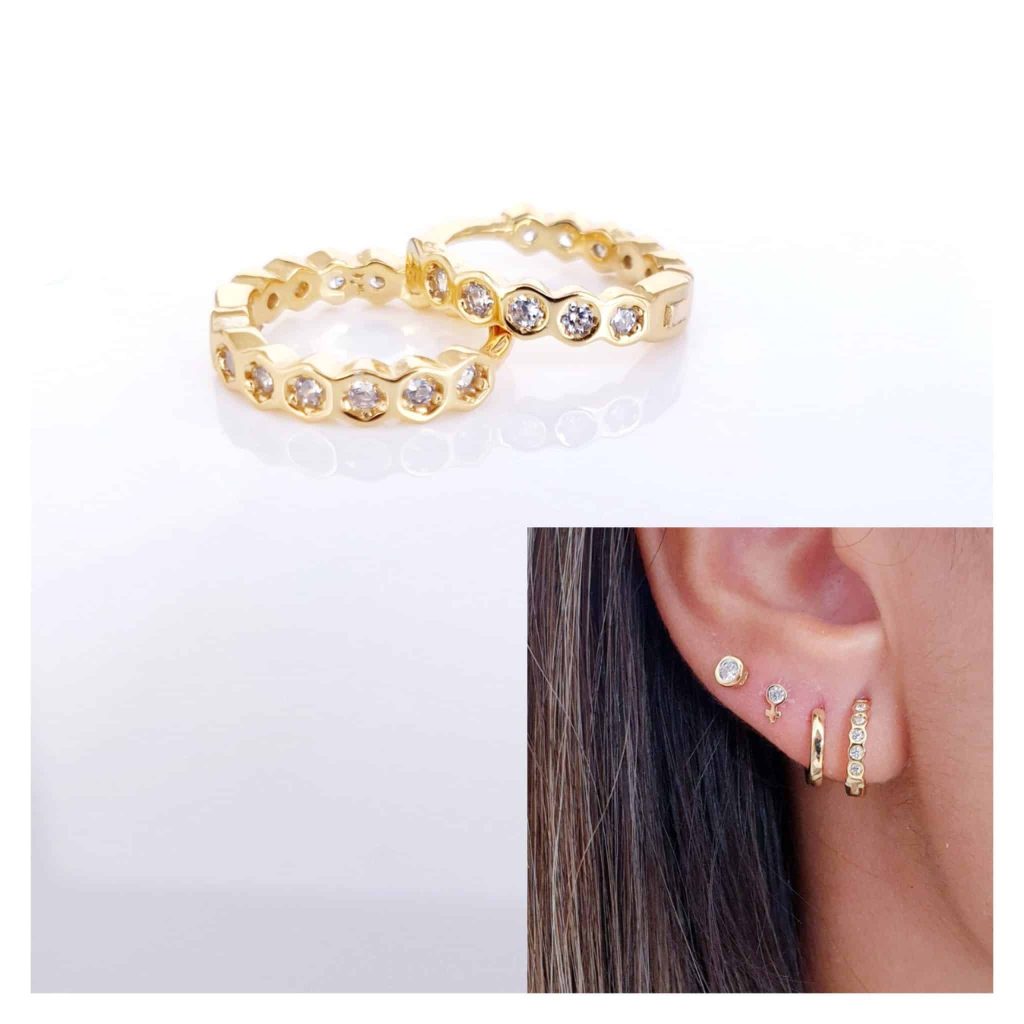 Pendientes nido de abeja oro de 14 quilates