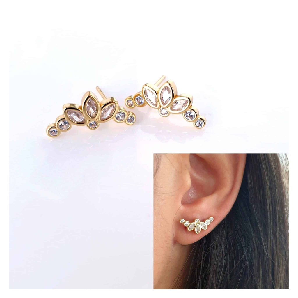 Pendientes circonitas oro curvos de 14 quilates