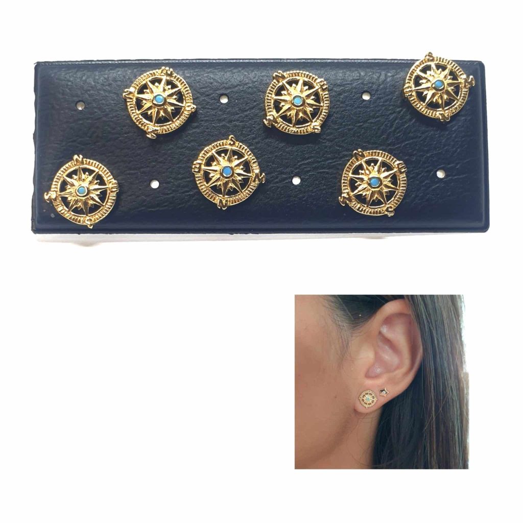 Pendientes rosa de los vientos oro de 14 quilates